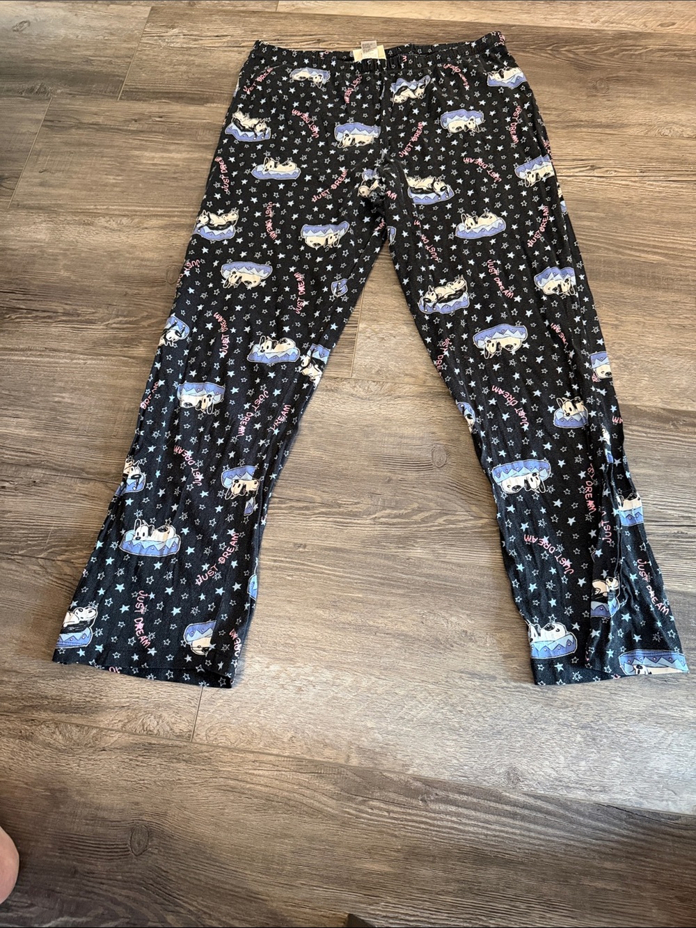 Mutts Organic Kids Black Pajama Pants with Blue and White Cat Print